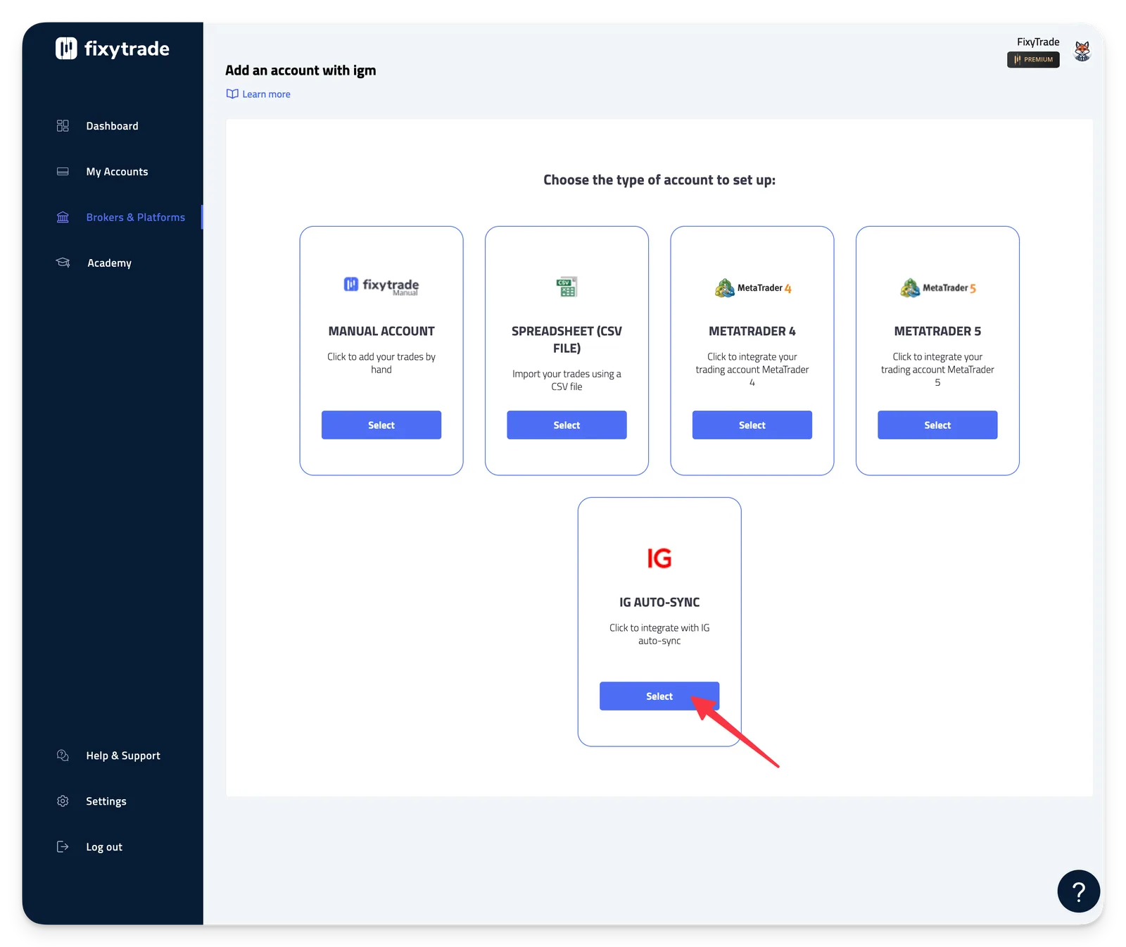 - Click 'Select' under 'IG AUTO-SYNC'