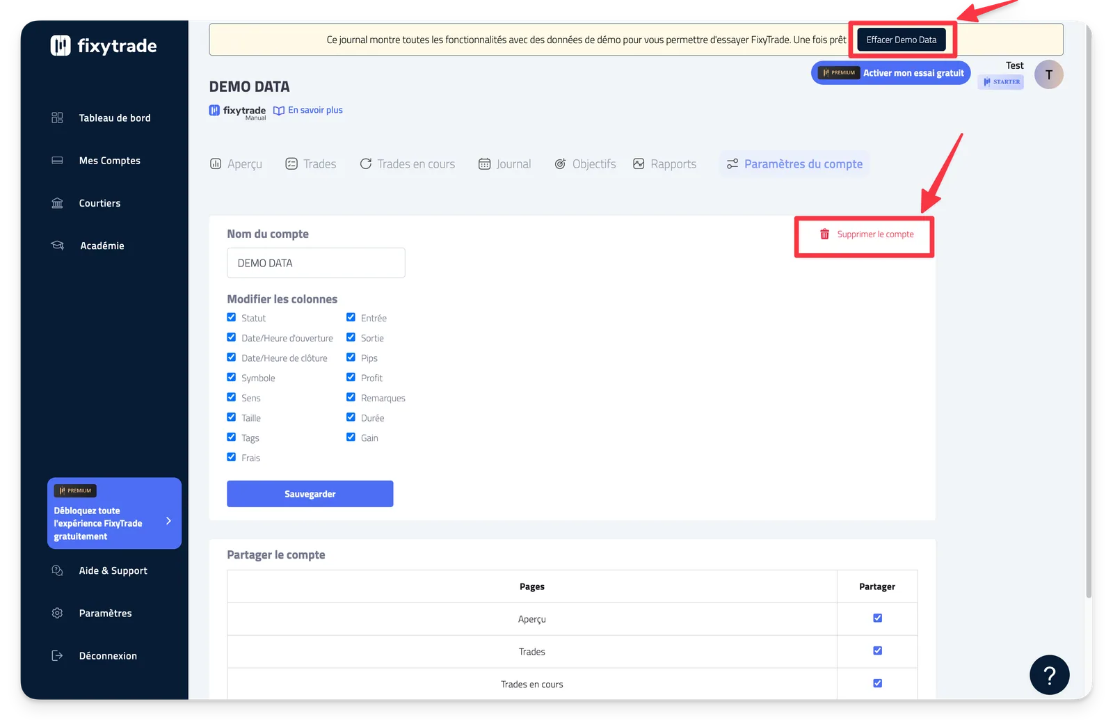 - Vous avez également la possibilité de cliquer directement sur 'Effacer Demo Data'