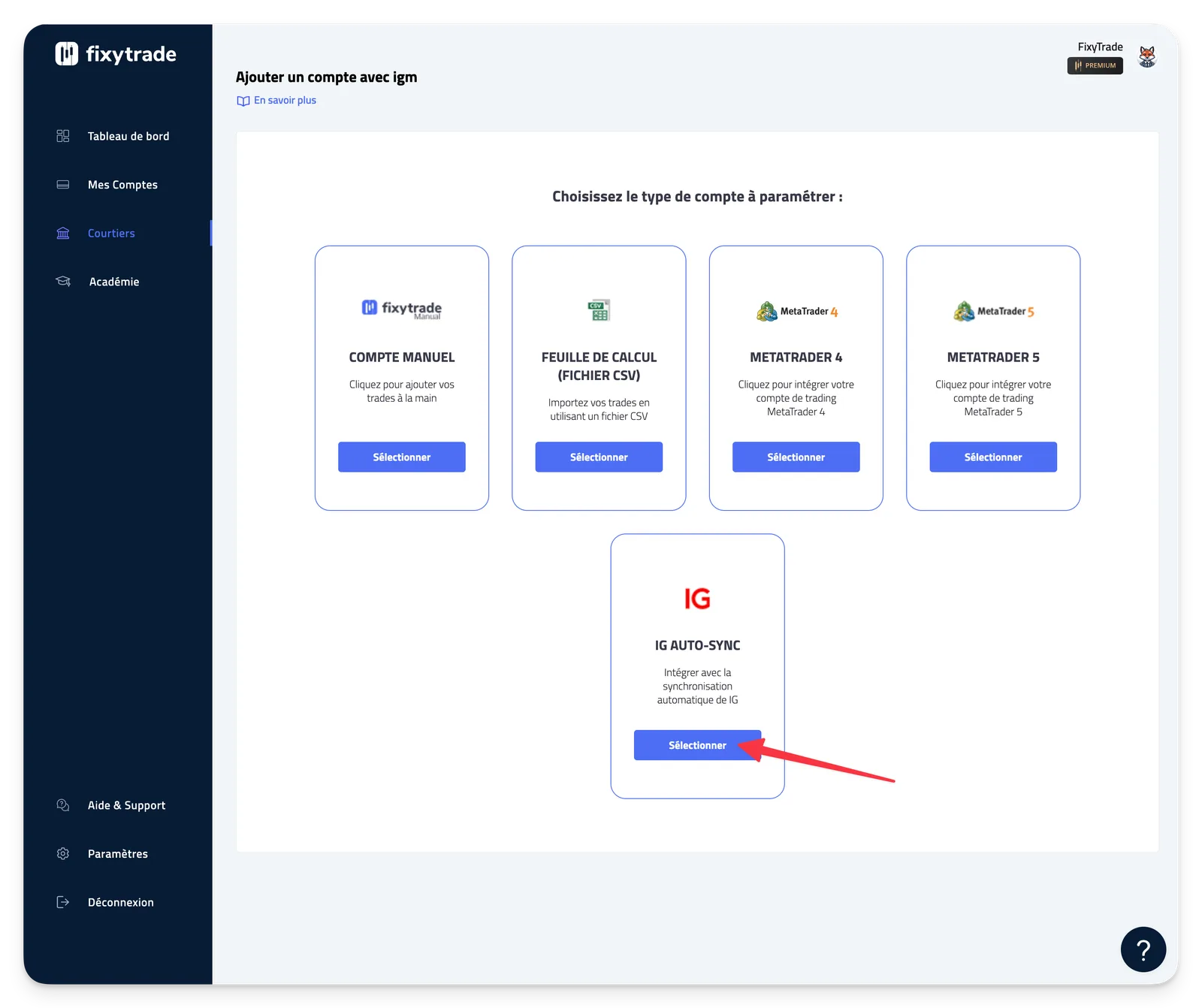 - Sous IG AUTO-SYNC, cliquez sur Sélectionner