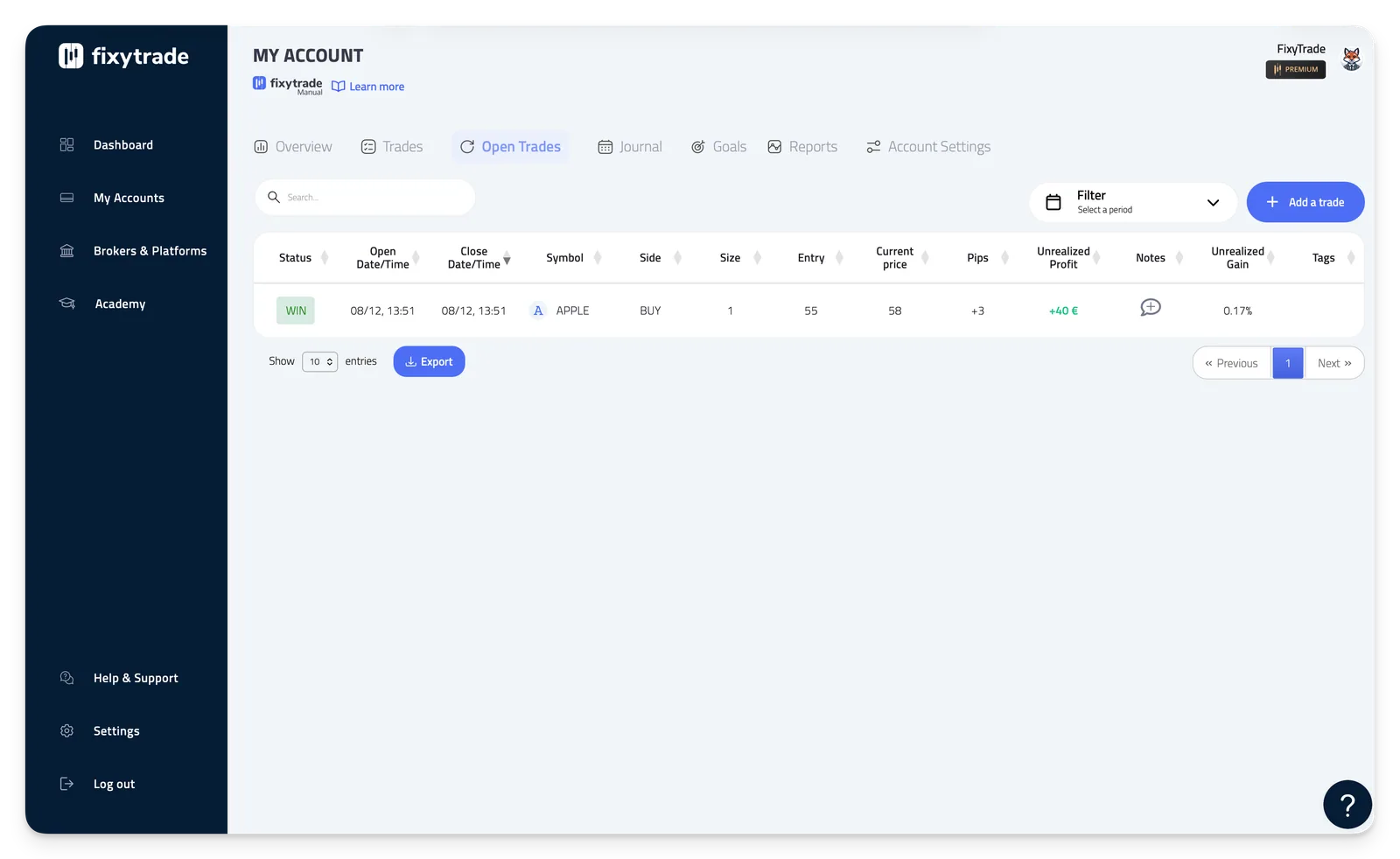 ## 3 - List of your open trades