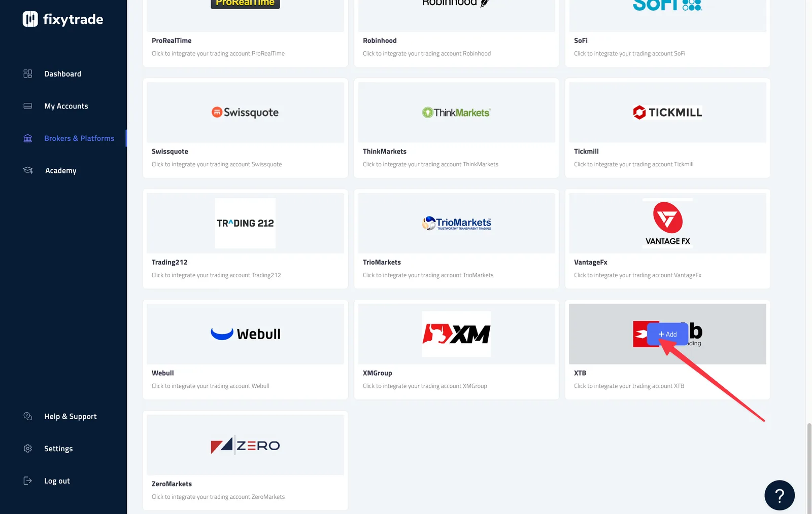 - After checking the compatible account type, select your broker or platform on the page.