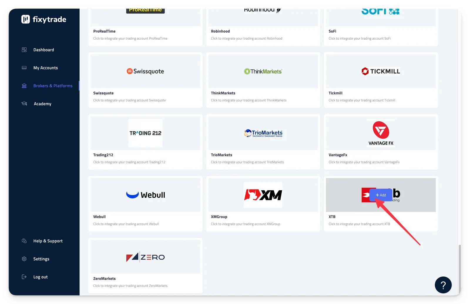 - After checking the compatible account type, select your broker or platform on the page.