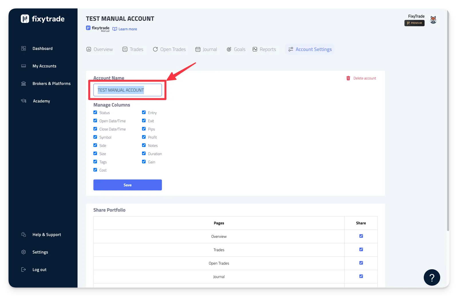 Step 4: Change the name of your trading account in the 'Account Name' field.