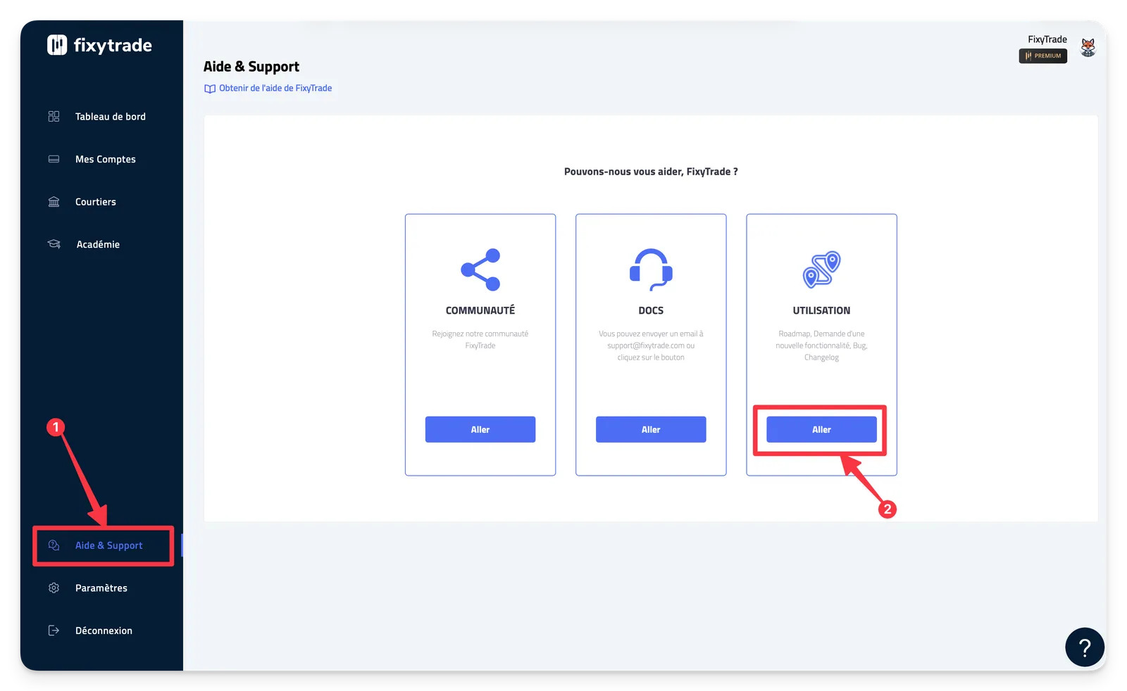 1. Dans le coin inférieur gauche de votre compte, cliquez sur Aide & Support