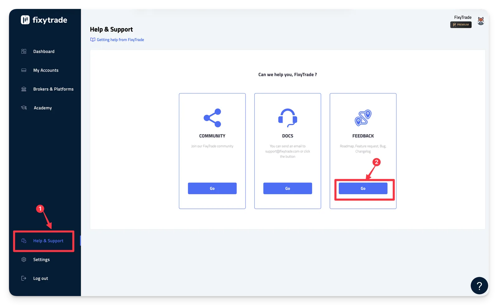 2. Click Go under FEEDBACK column.